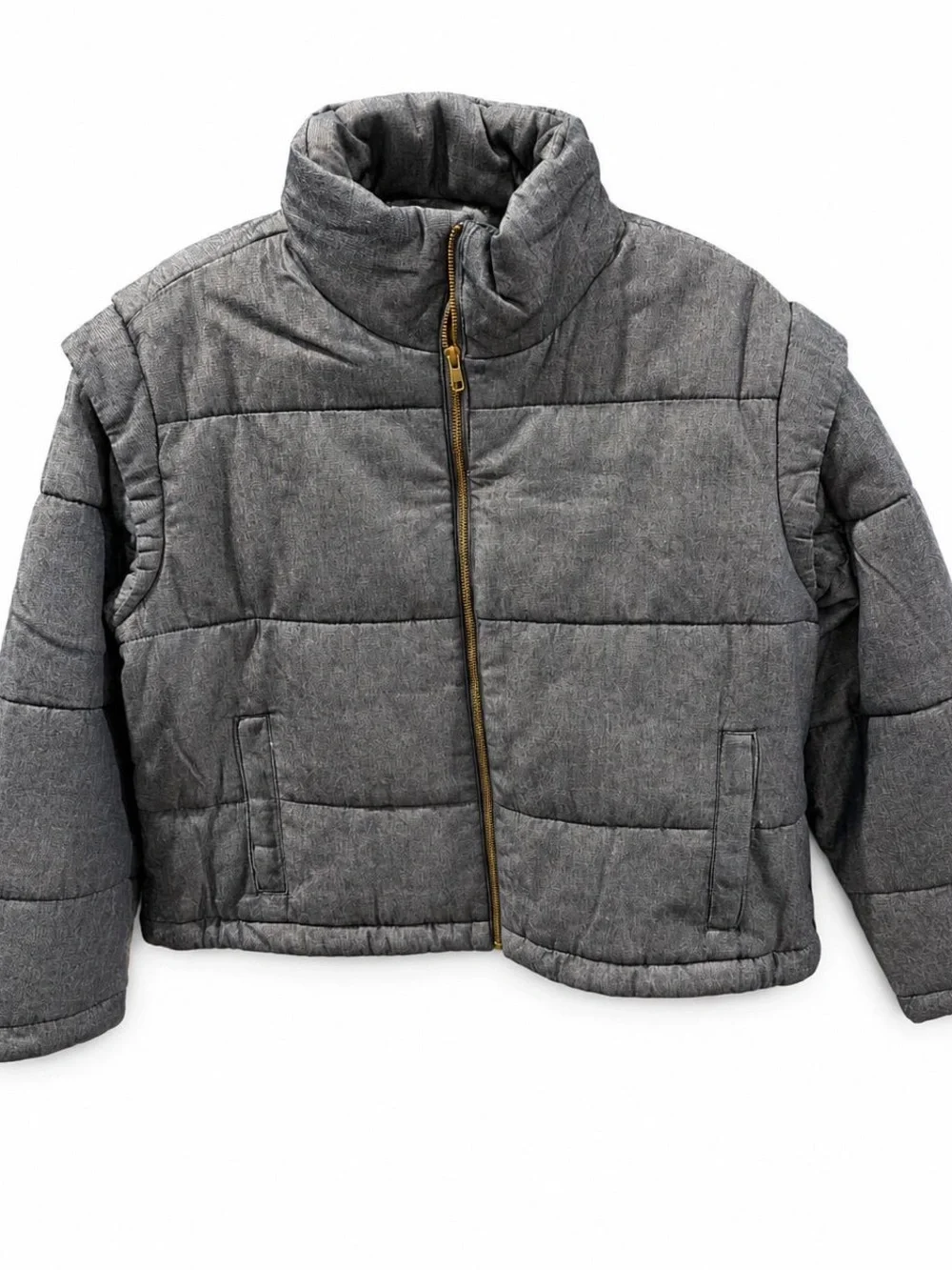 Free Assembly  Short Denim Quilted Gray Puffer Jacket - Warm Winter Coat